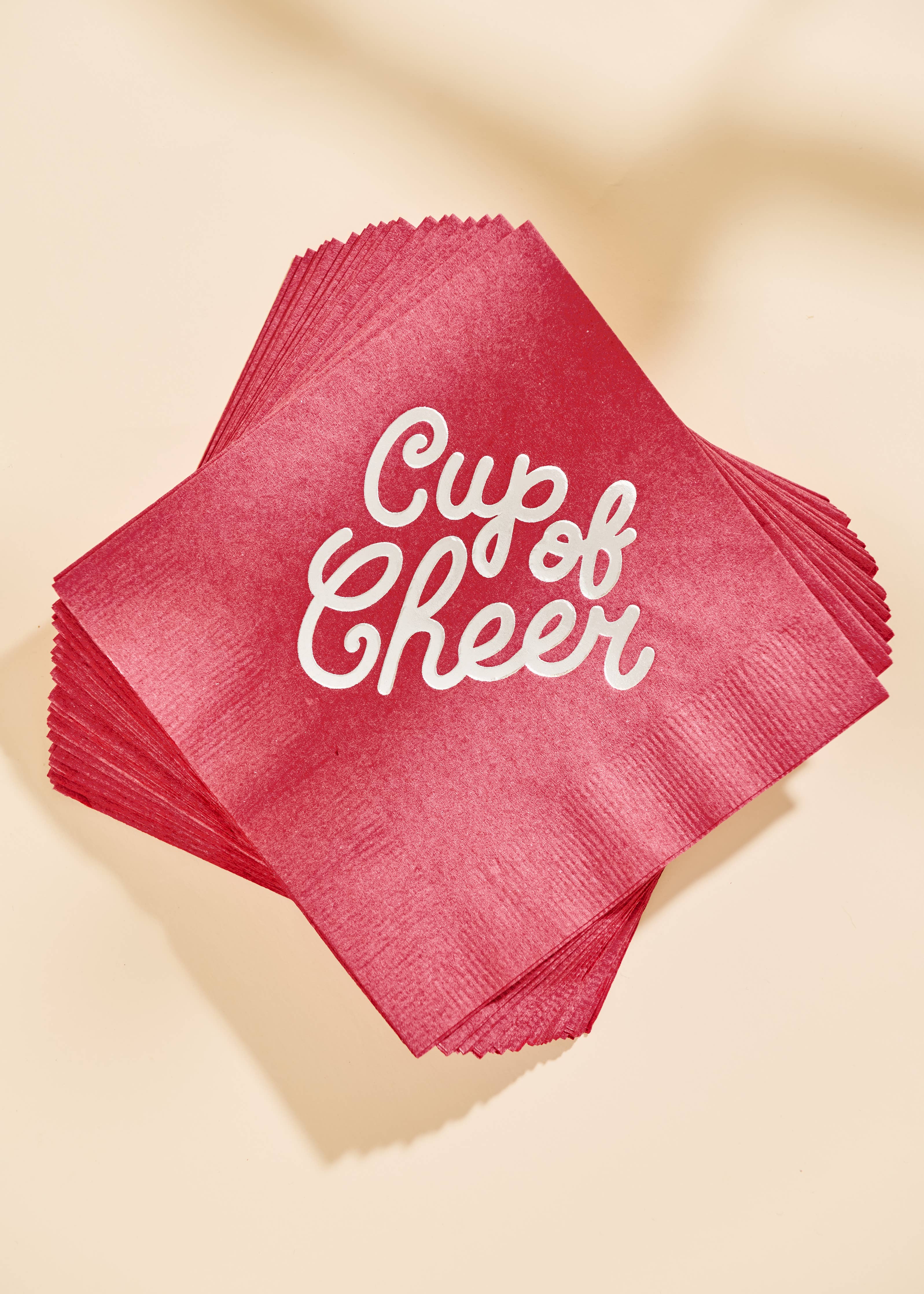 Cup of Cheer Burgundy Paper Beverage Napkin - Set of 20