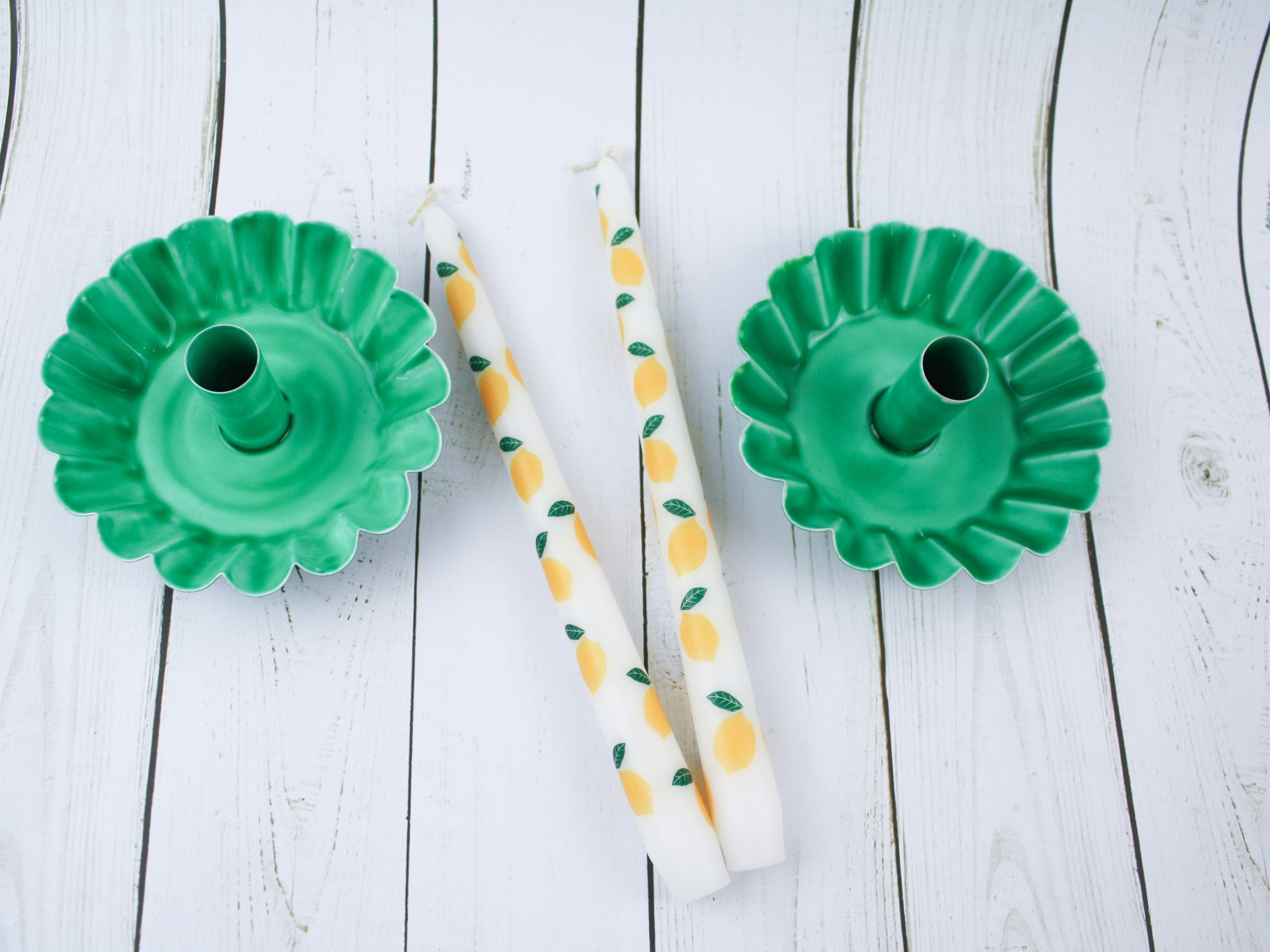 Scalloped Green Metal Dinner Candle Holder |Spring | Summer|