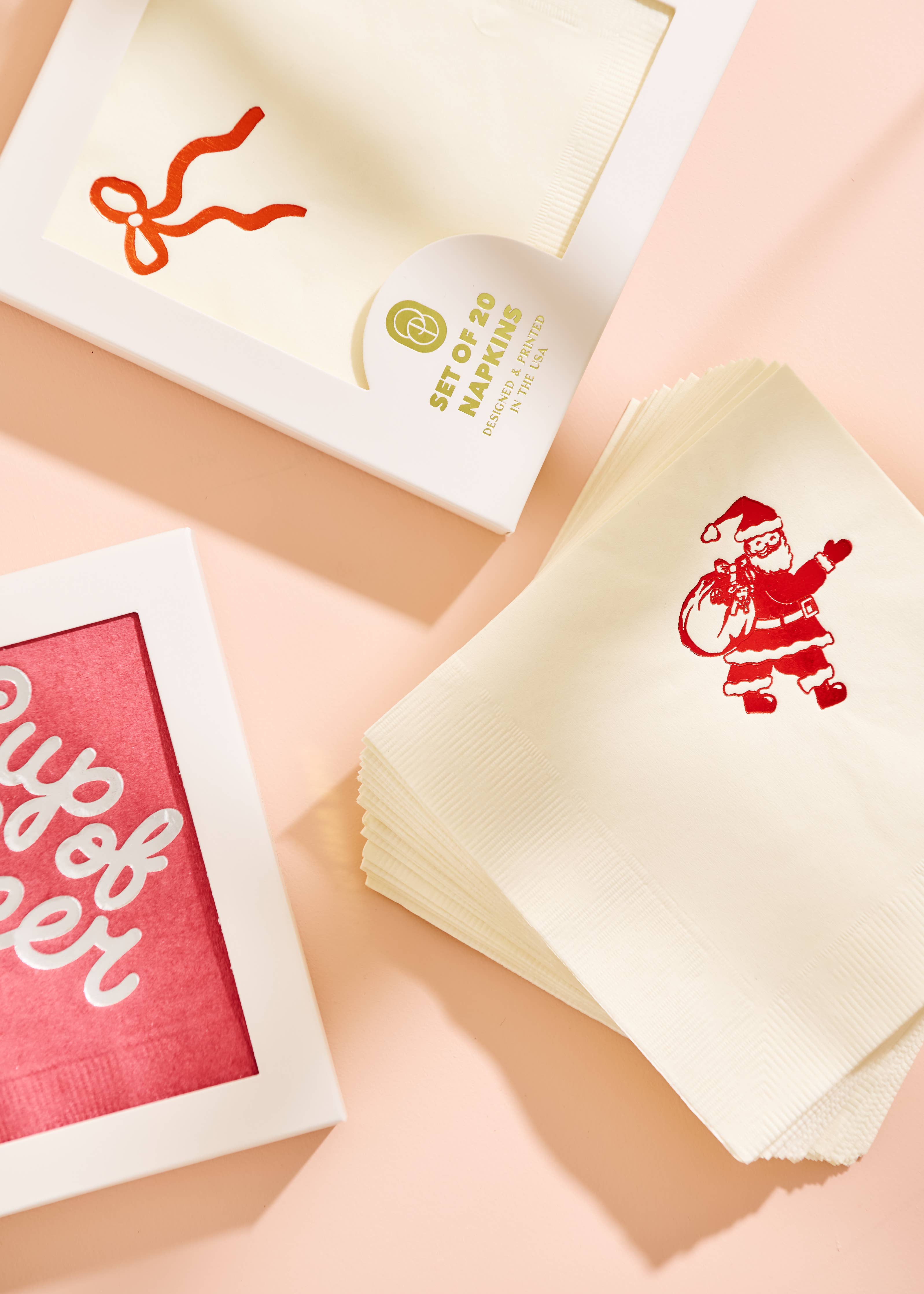 Classic Red Bow Cocktail Paper Beverage Napkins - Set of 20