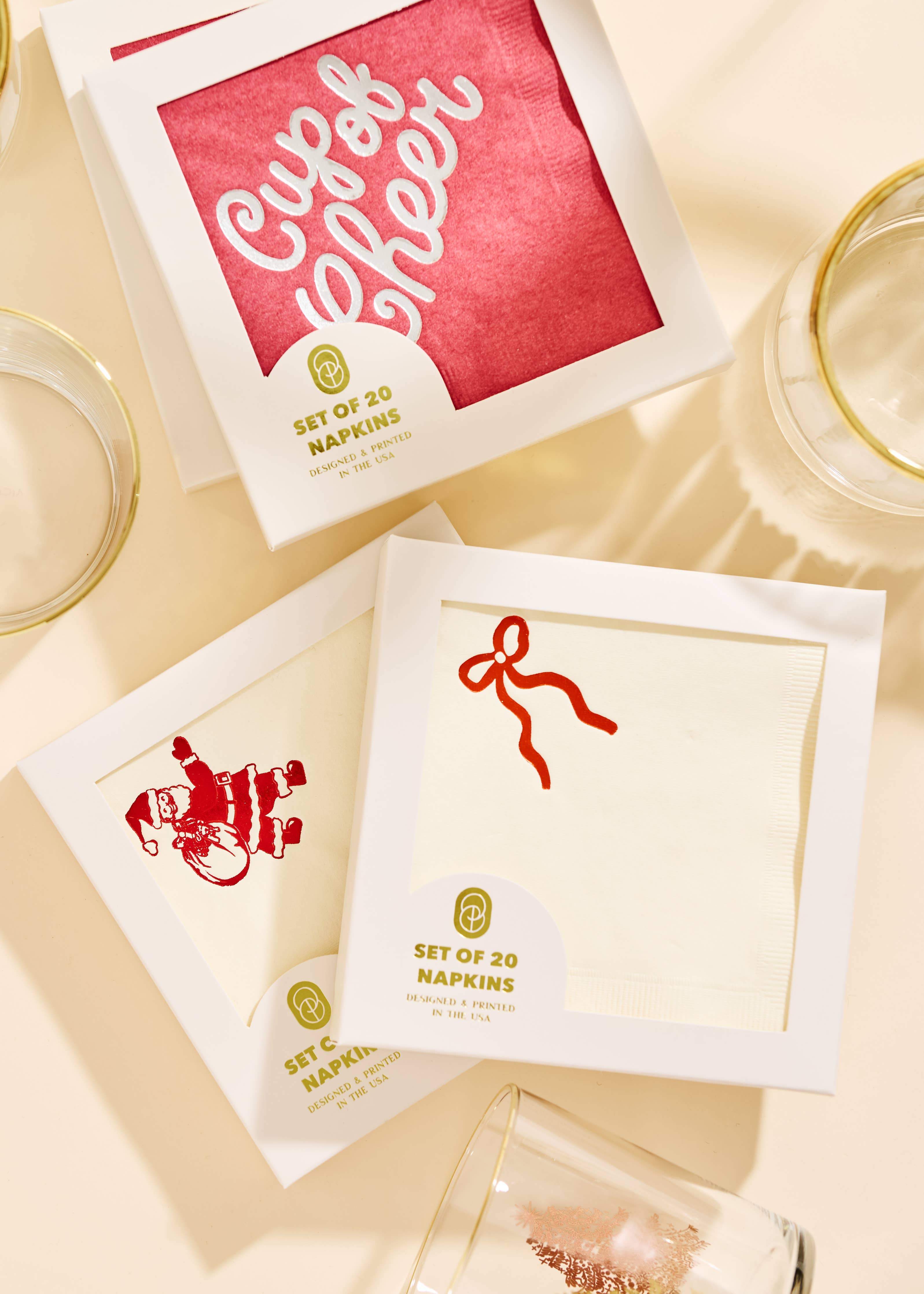 Cup of Cheer Burgundy Paper Beverage Napkin - Set of 20
