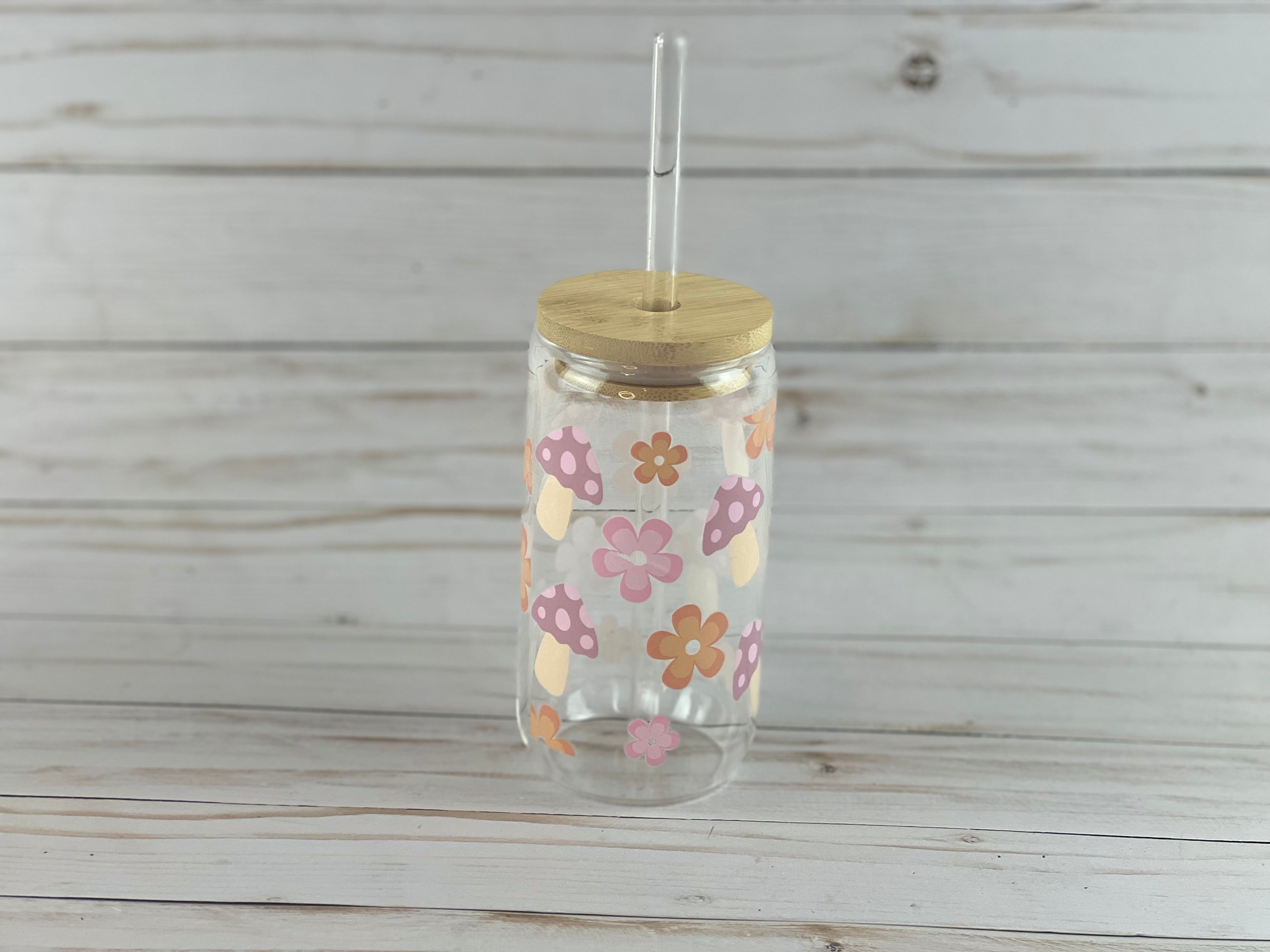 Adorable Glass with Bamboo Lid and Glass Straw