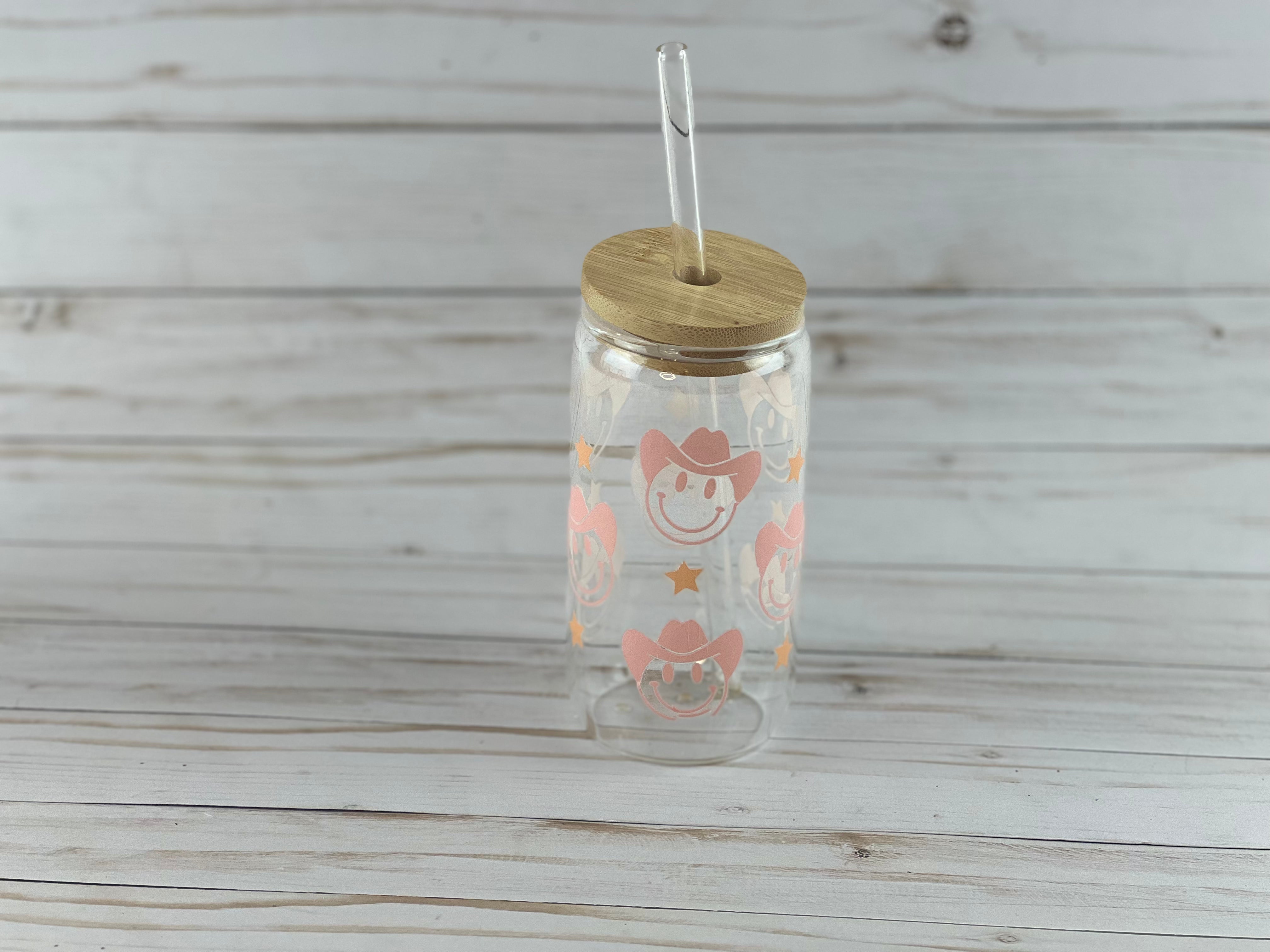 Adorable Glass with Bamboo Lid and Glass Straw