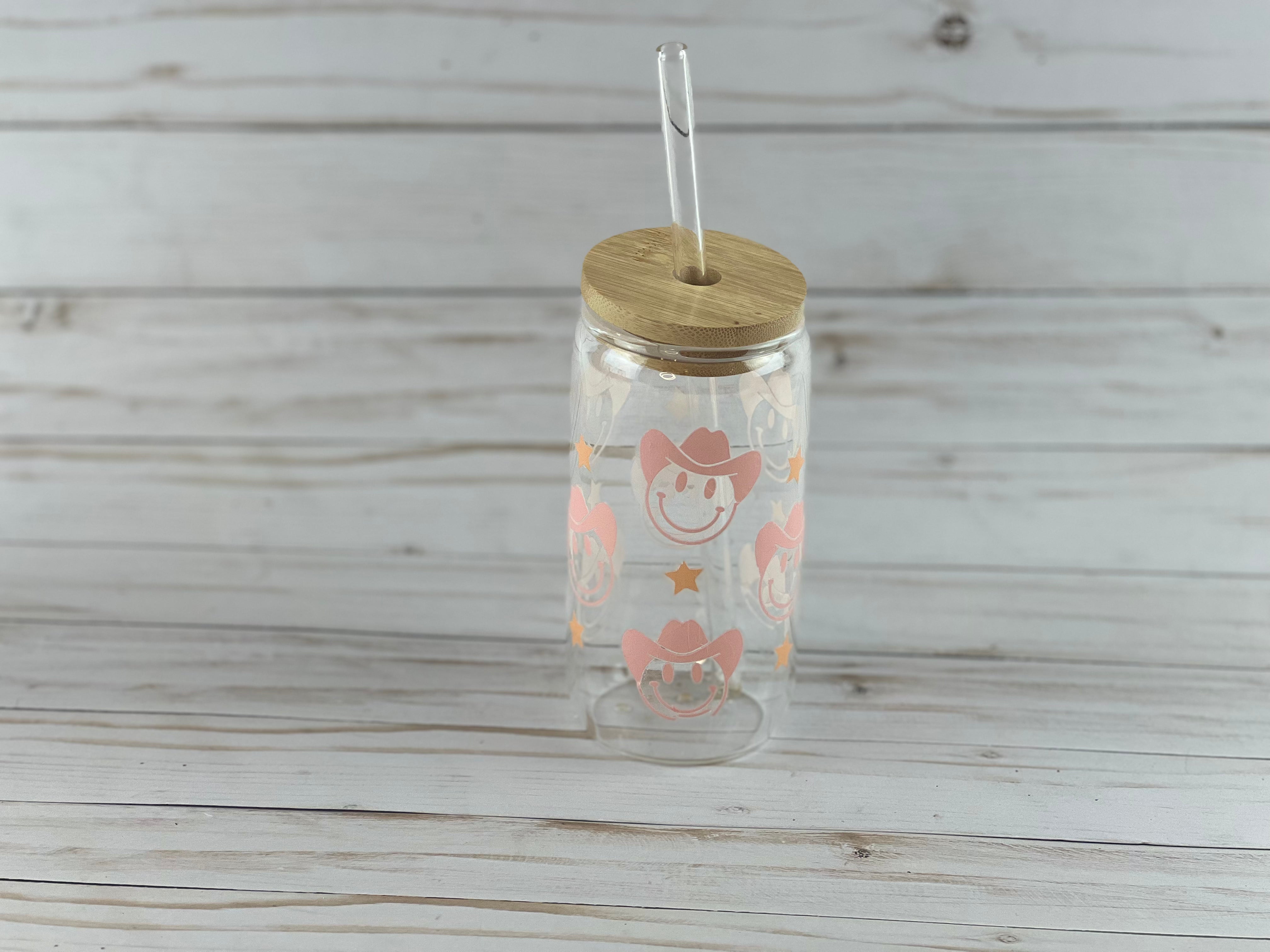 Beverage Glass with Bamboo Lid and Glass Straw