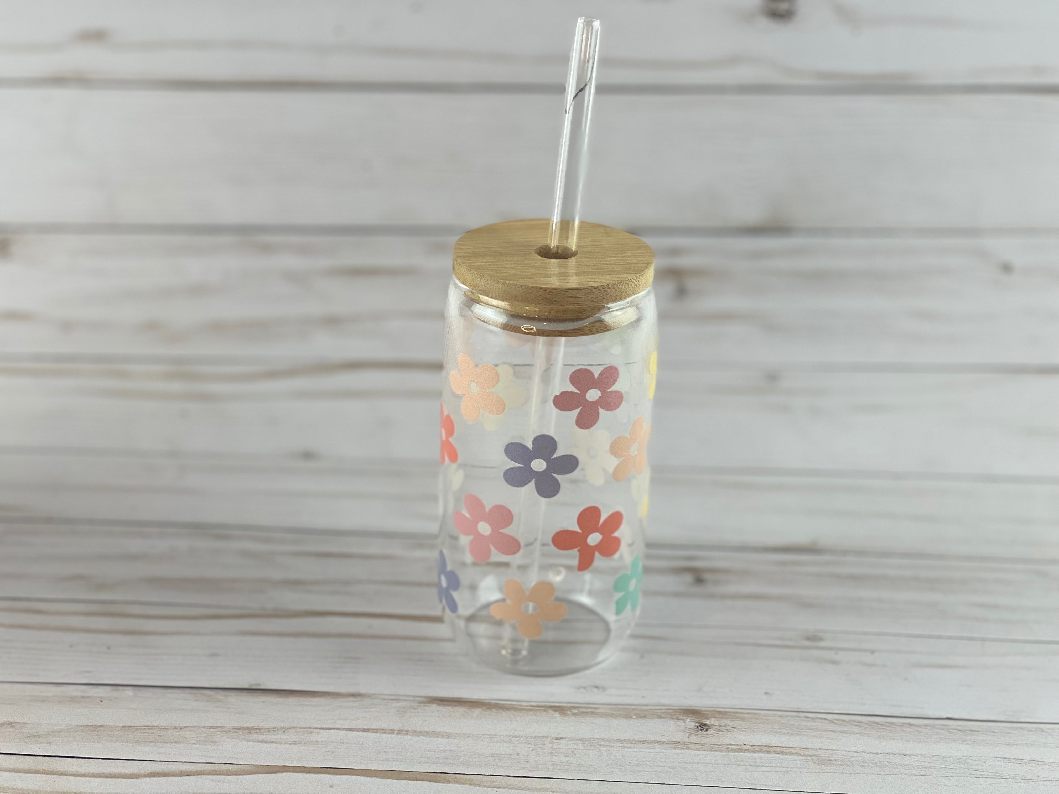 Adorable Glass with Bamboo Lid and Glass Straw